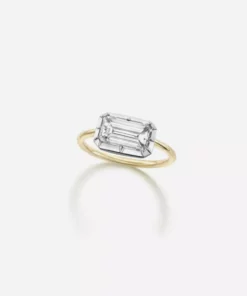 Jessica McCormack Fashion Jewellery Button Back Diamond Ring - Emerald Cut East/West 2.50ct BWG