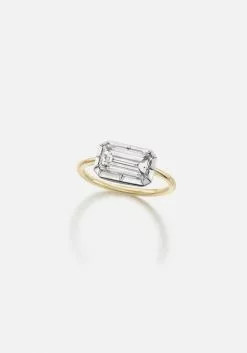 Jessica McCormack Fashion Jewellery Button Back Diamond Ring - Emerald Cut East/West 2.50ct BWG