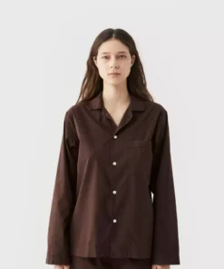 Tekla Poplin Sleep Shirt - Coffee