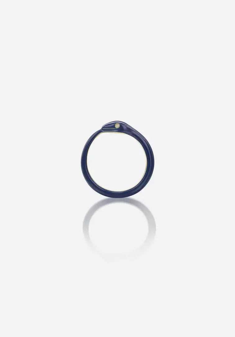 Jessica McCormack Fashion Jewellery Snake Ring - Enamel Navy 1 Jessica McCormack Fashion Jewellery Snake Ring - Enamel Navy