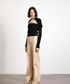 Wynn Hamlyn Clasp Ribbed Knit Top - Black Fashion Jewellery