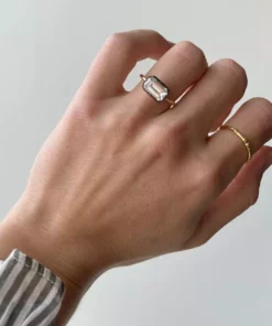 Jessica McCormack Fashion Jewellery Button Back Diamond Ring - Emerald Cut East/West 2.50ct BWG