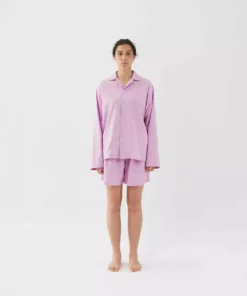Tekla Dream Gifts For Her Poplin Sleep Shirt - Purple Pink