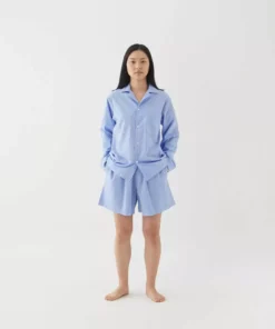 Tekla Poplin Sleep Shorts - Pin Stripes