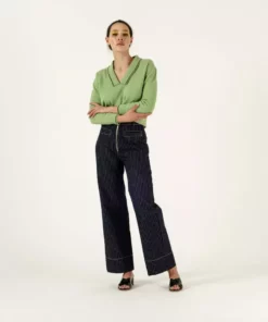 Penny Sage Temp Jeans - Pinstripe